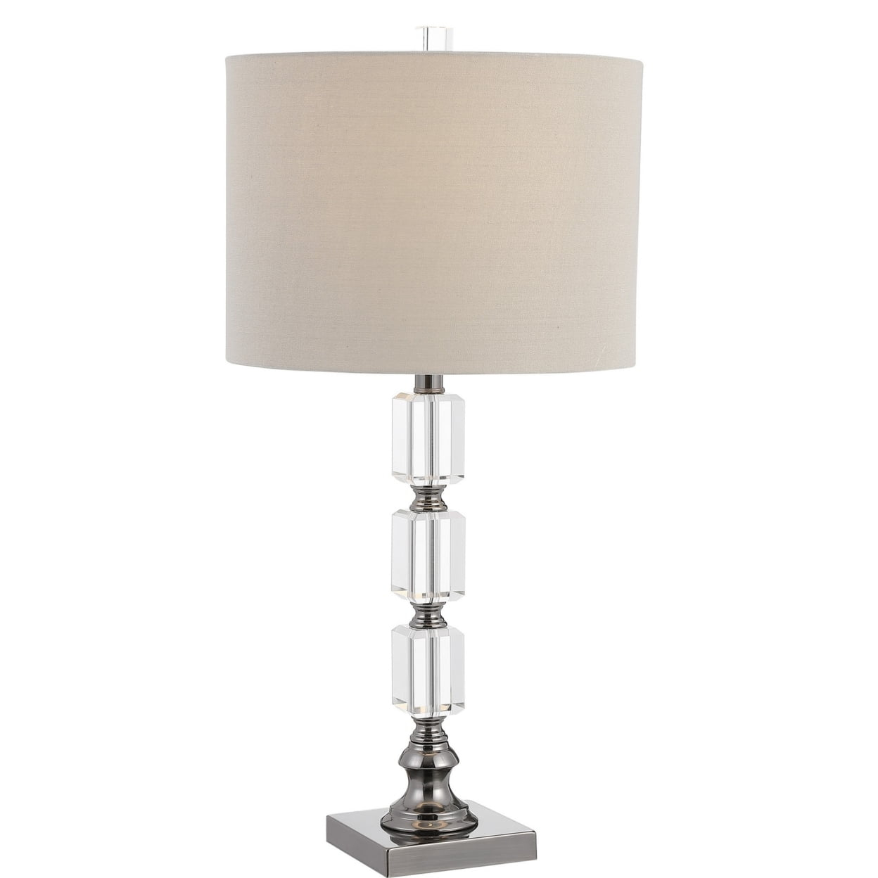 Turned Pedestal Metal Table Lamp with Stacked Crystals, Clear - Saltoro Sherpi