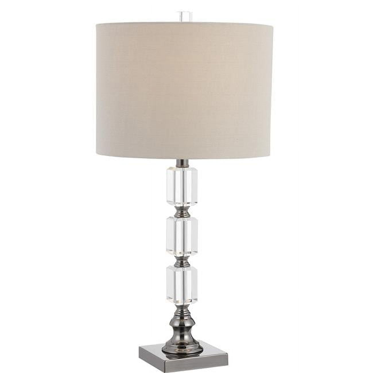 Turned Pedestal Metal Table Lamp with Stacked Crystals, Clear - Saltoro Sherpi