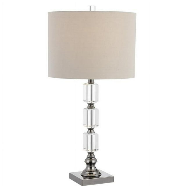 Turned Pedestal Metal Table Lamp with Stacked Crystals, Clear - Saltoro Sherpi