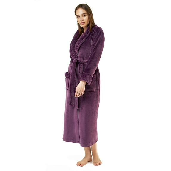 Turquaz Linen Womens Plush Soft Robes, Fleece, Long Comfy Robe (XX-Large, Purple)