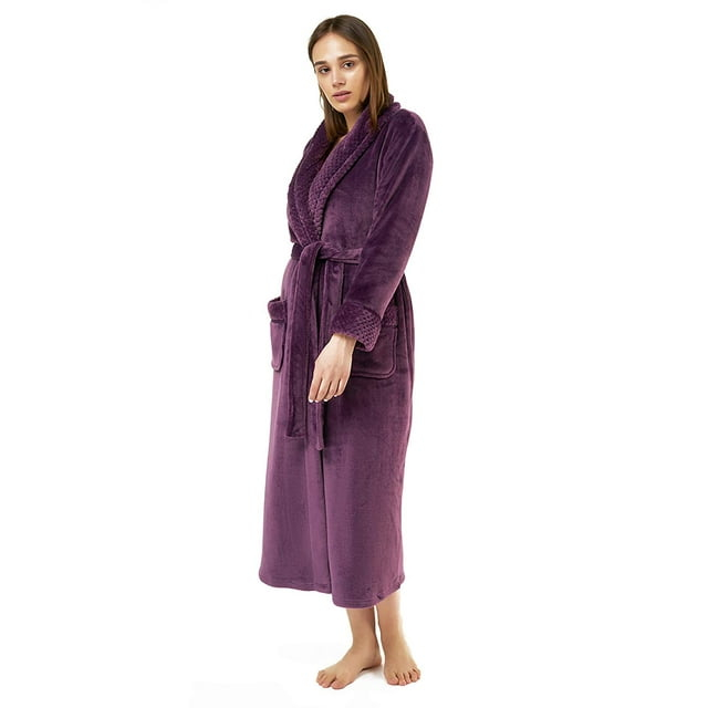 Turquaz Linen Womens Plush Soft Robes, Fleece, Long Comfy Robe (XX-Large, Purple)