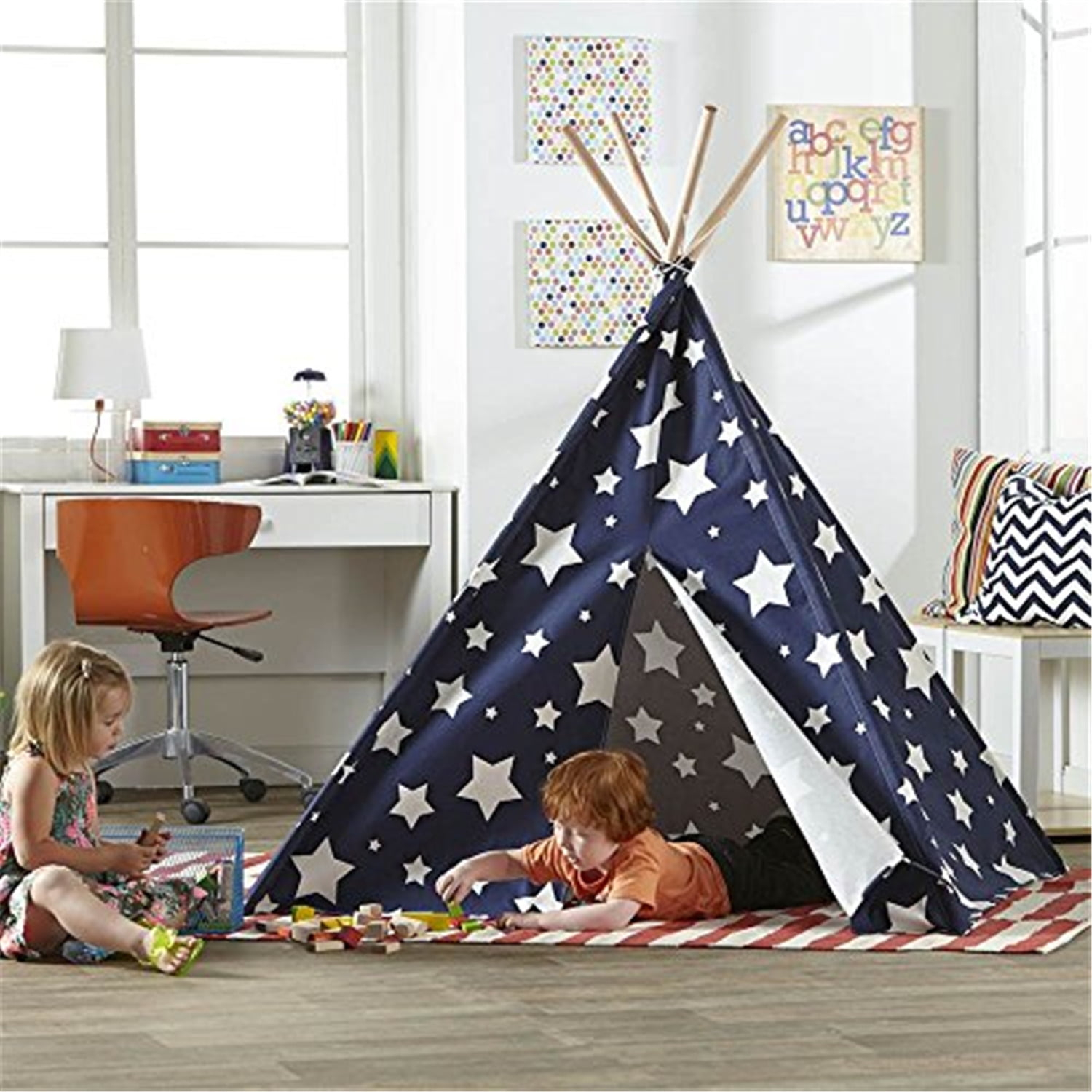 turtleplay Children’s Teepee, Blue With White Stars
