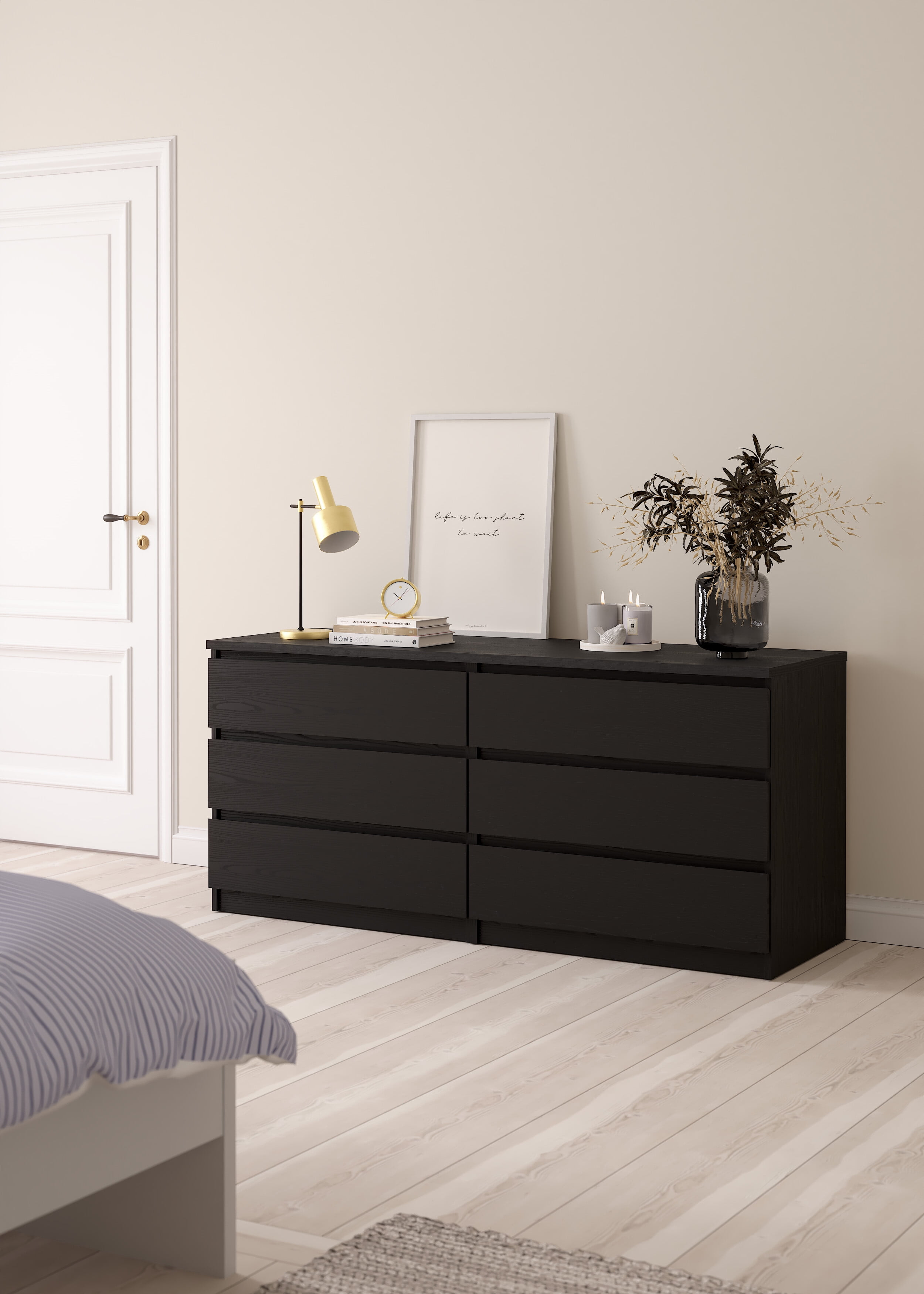 Tvilum Scottsdale 6 Drawer Double Dresser for Adults, Black Wood Grain