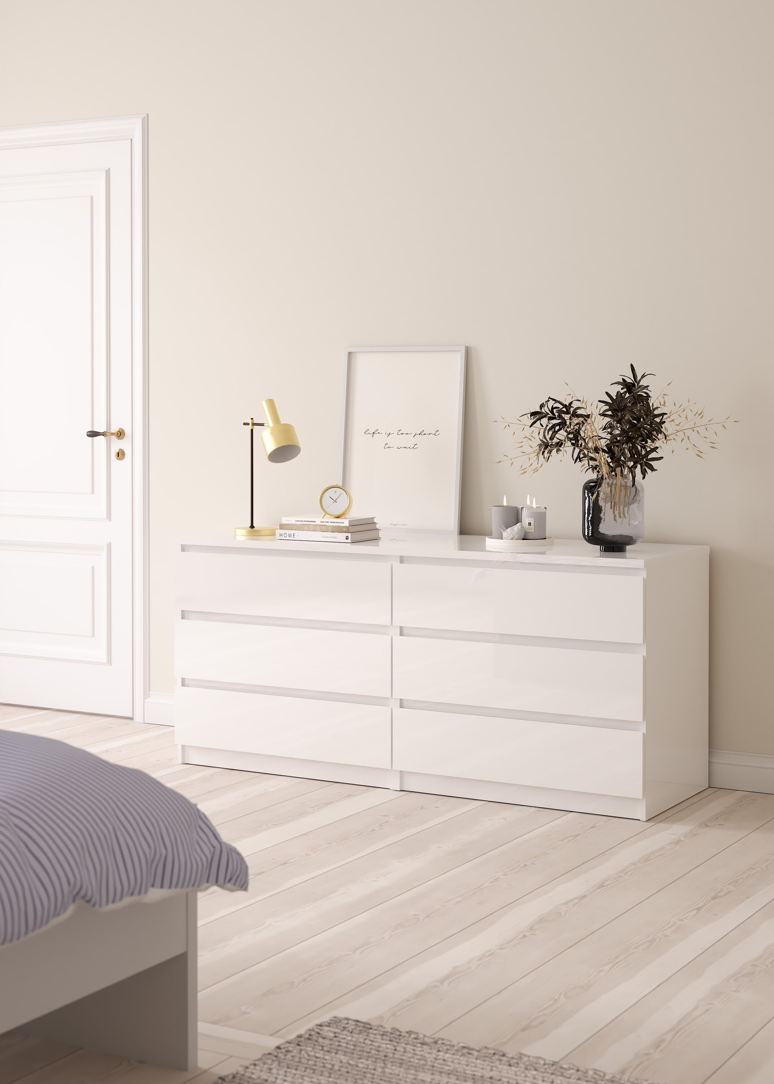 Tvilum Scottsdale 6 Drawer Double Dresser for Adults, White High Gloss