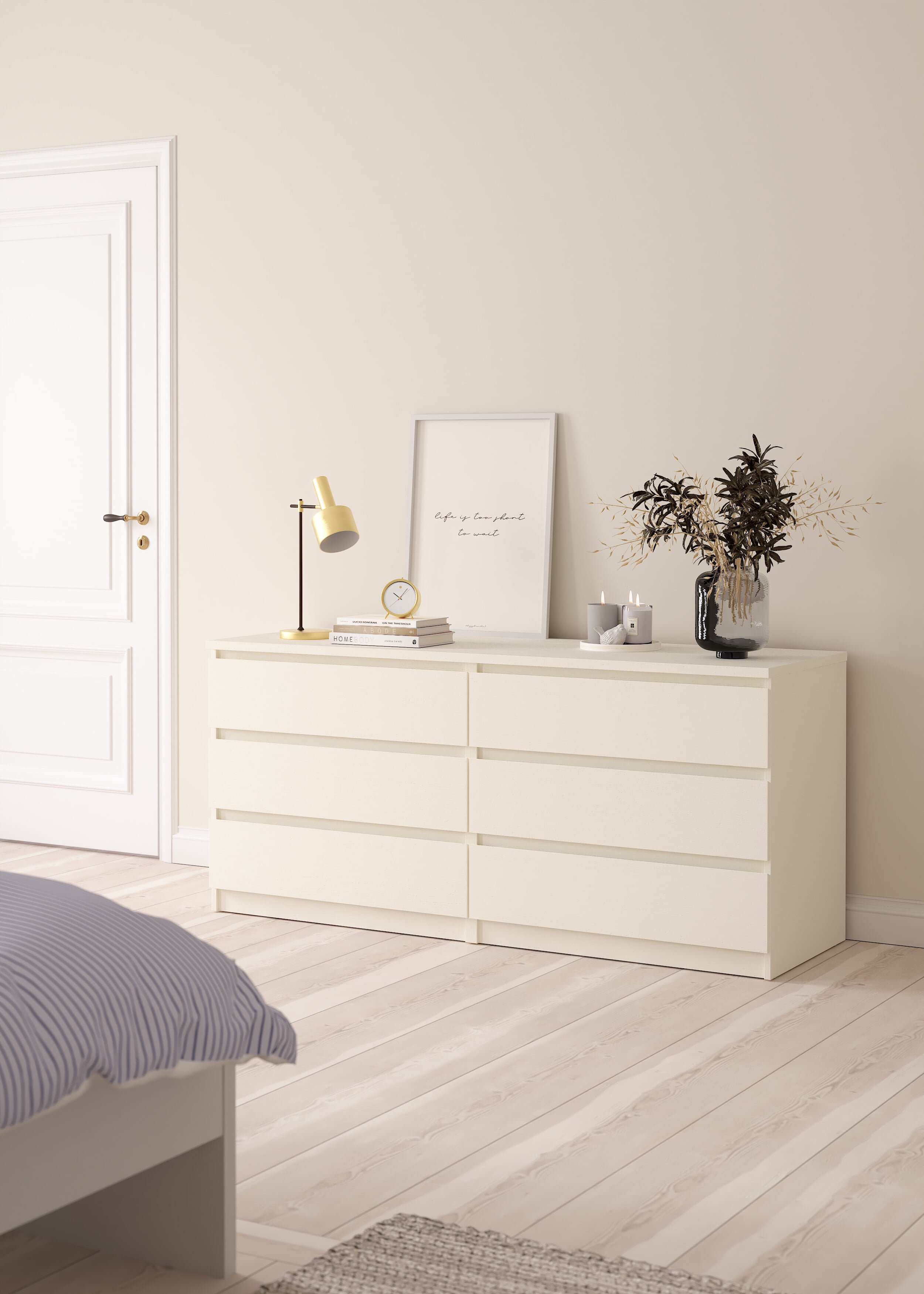 Tvilum Scottsdale 6 Drawer Double Dresser for Adults, White Woodgrain