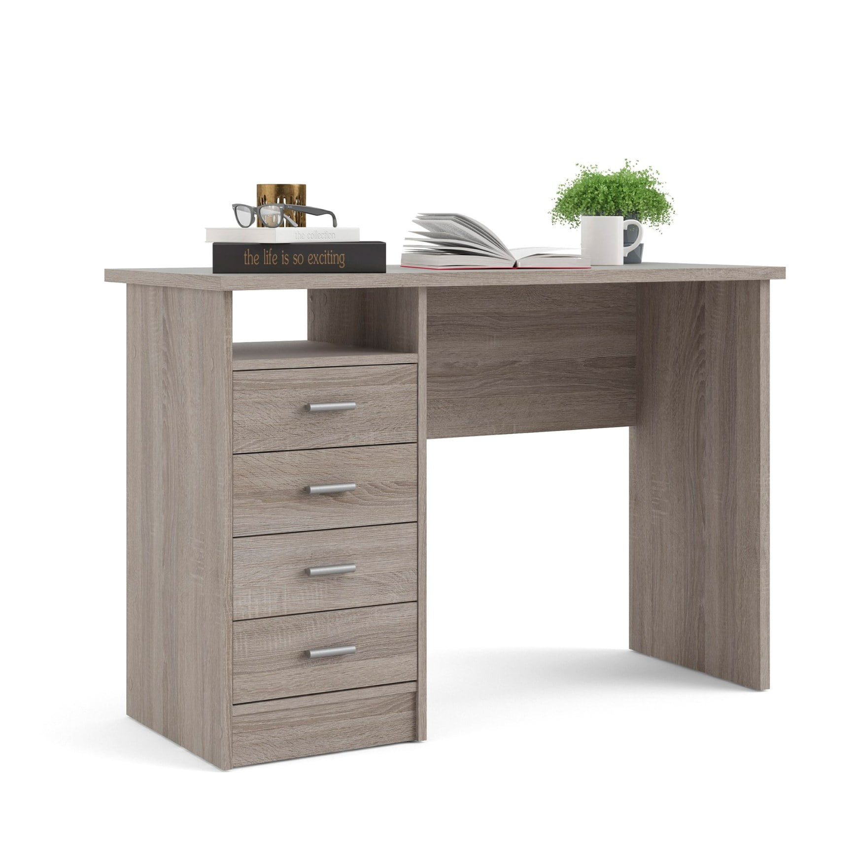 Tvilum Warner 4 Drawer Office Desk with 1 Shelf for Adults, Truffle
