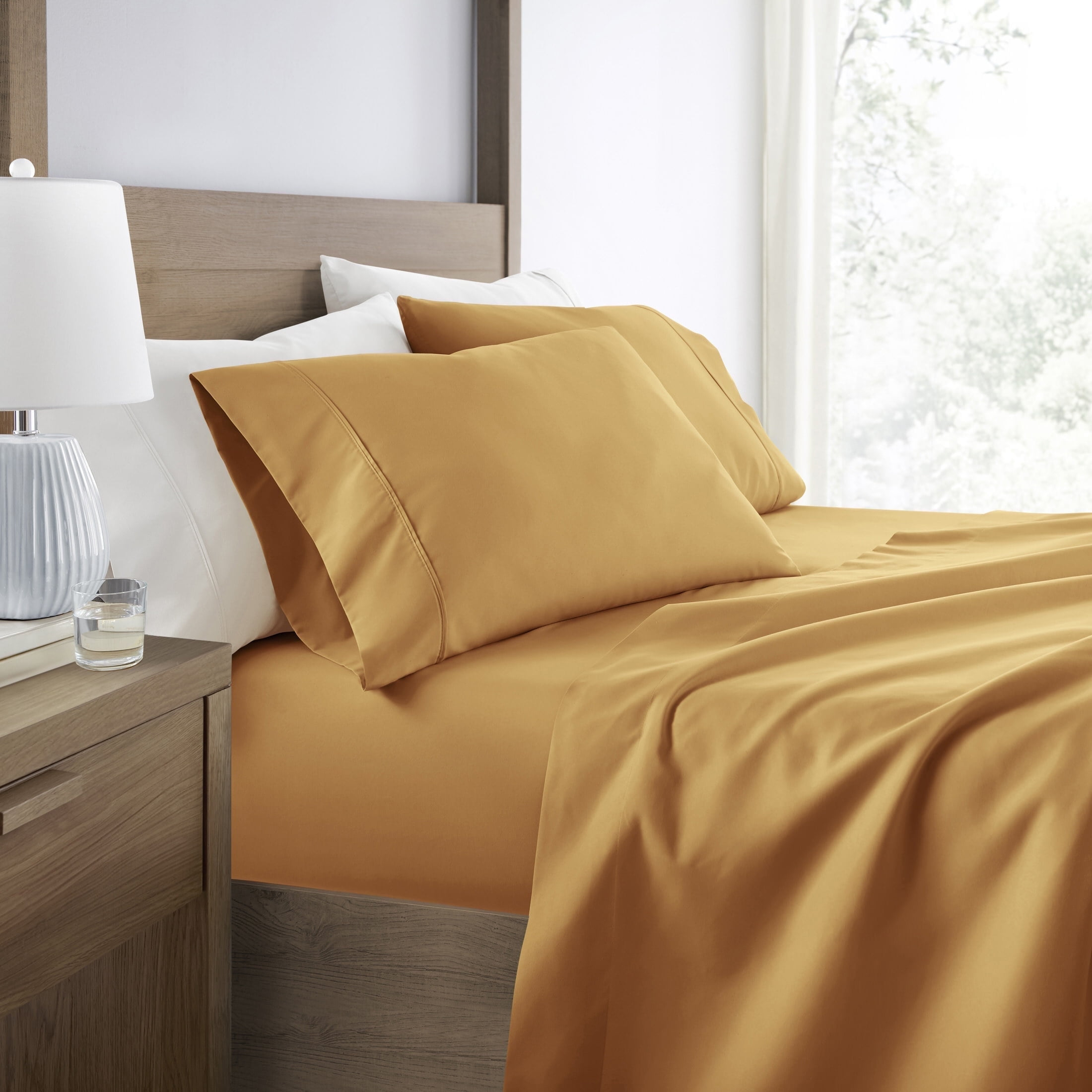 Wrinkle Resistant Super Soft Bed Sheets Set, Twin 3-Piece Solid in Gold by Comfort Canopy