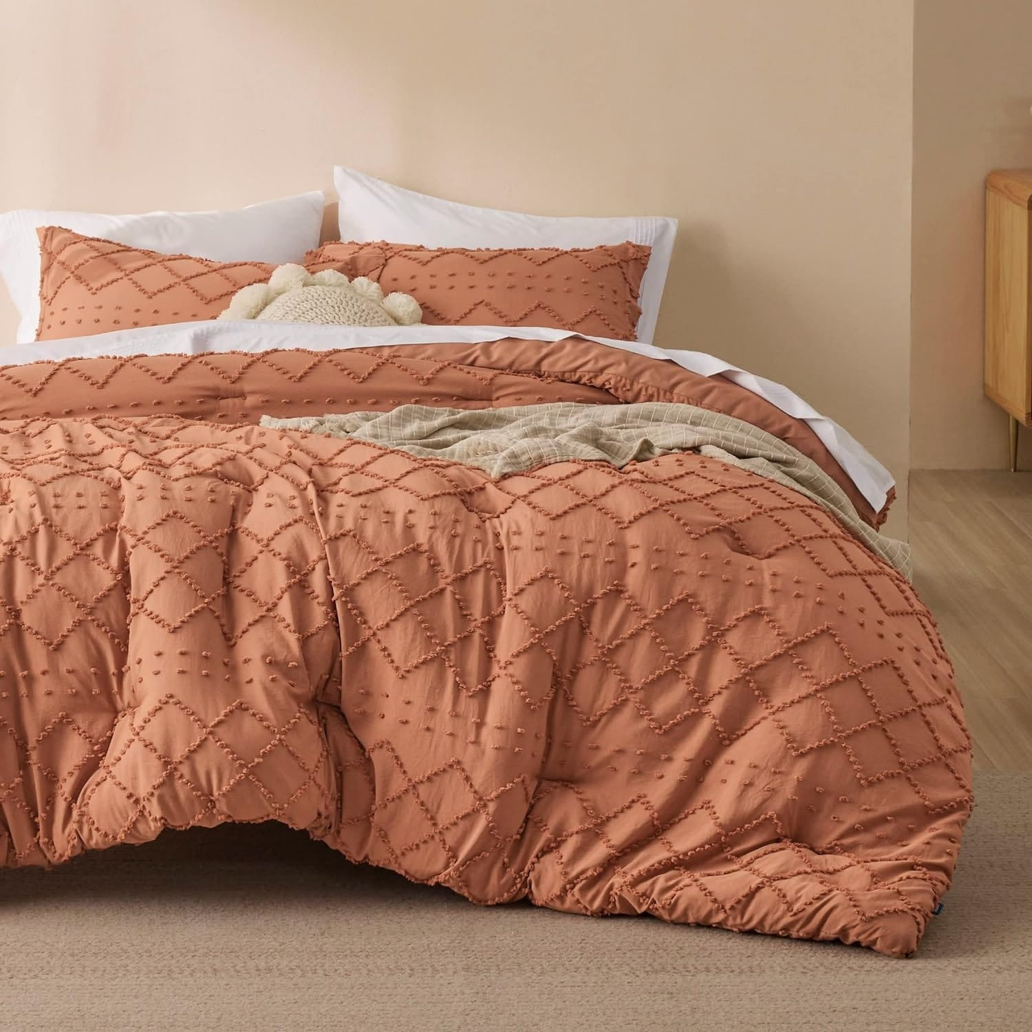 Twin Comforter Set -2 Pieces Modern Farmhouse Bed Set, Includes 1 Pillow Sham Pumpkin