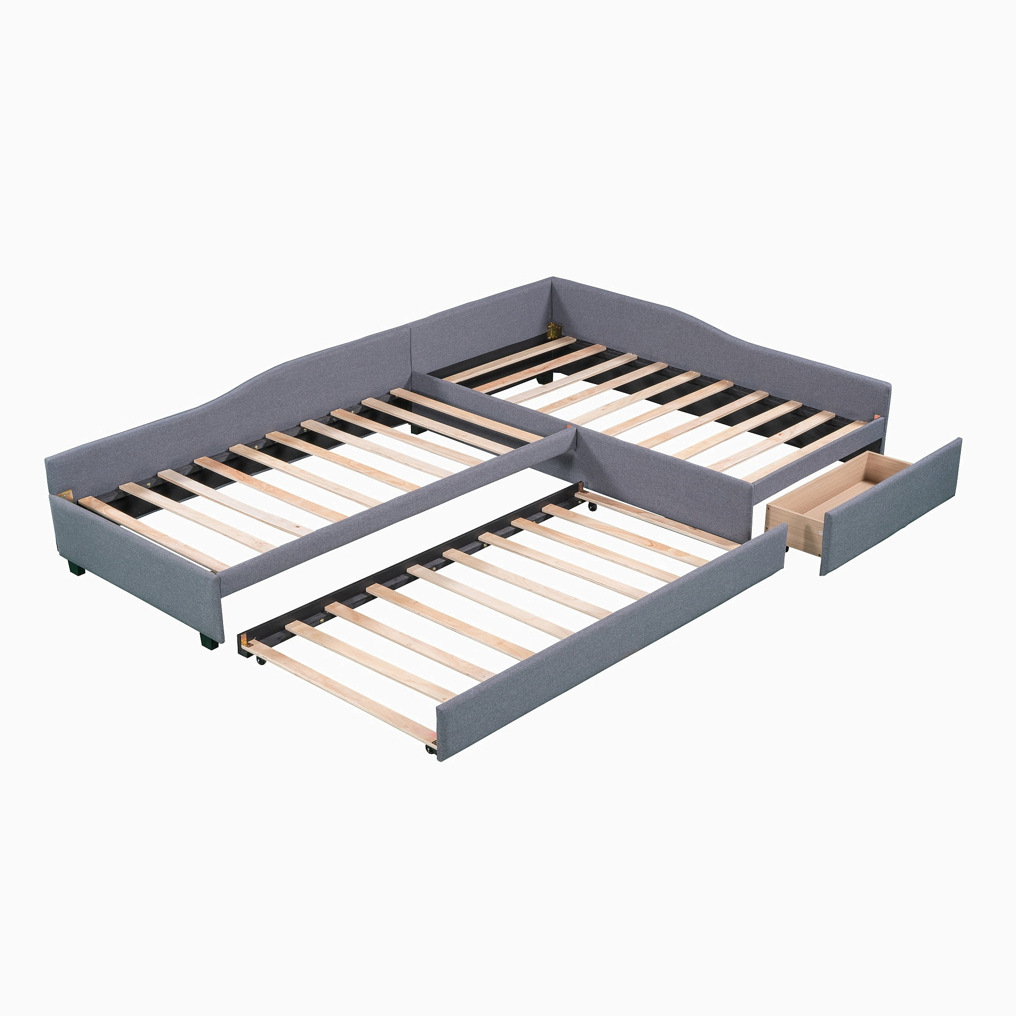 Twin Size Gray Upholstered Daybed with Drawer and Slats