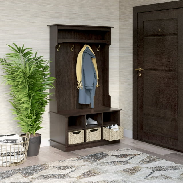 Twin Star Home 40" Hall Tree with Open Storage and Included Baskets, Midnight Cherry