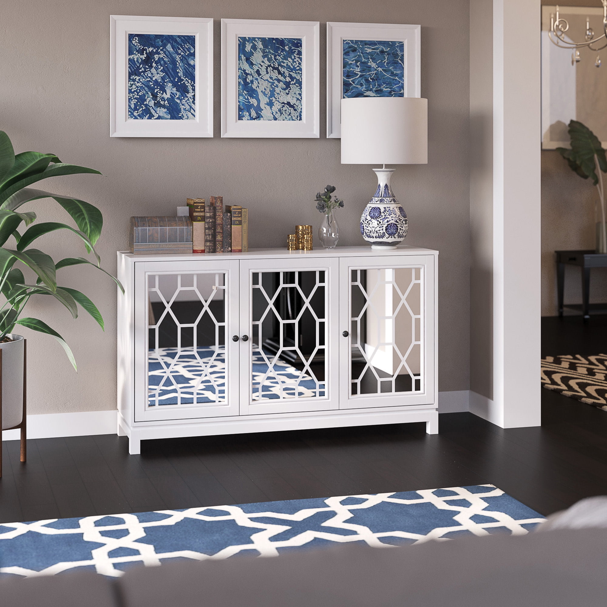 Twin Star Home 54" Sideboard with Mirrored Cabinet Doors