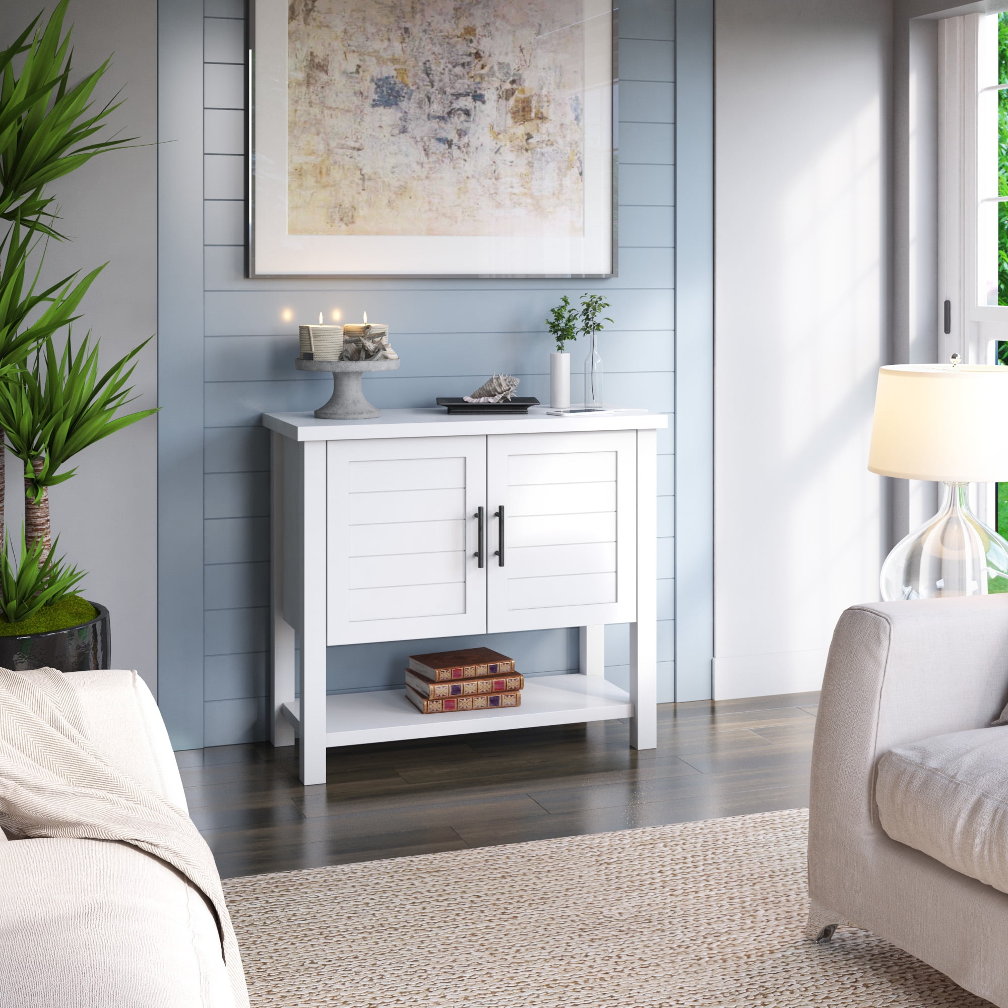 Twin Star Home Console Table with USB Charging Ports and Louvered Doors