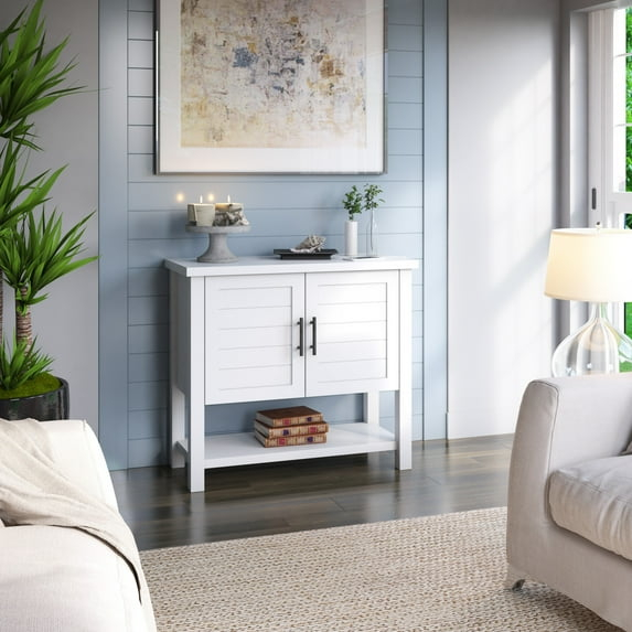Twin Star Home Console Table with USB Charging Ports and Louvered Doors