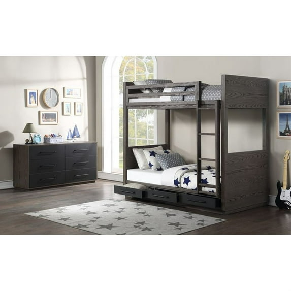 Miekor Furniture Estevon T/T Bunk Bed in Gray Oak Finish