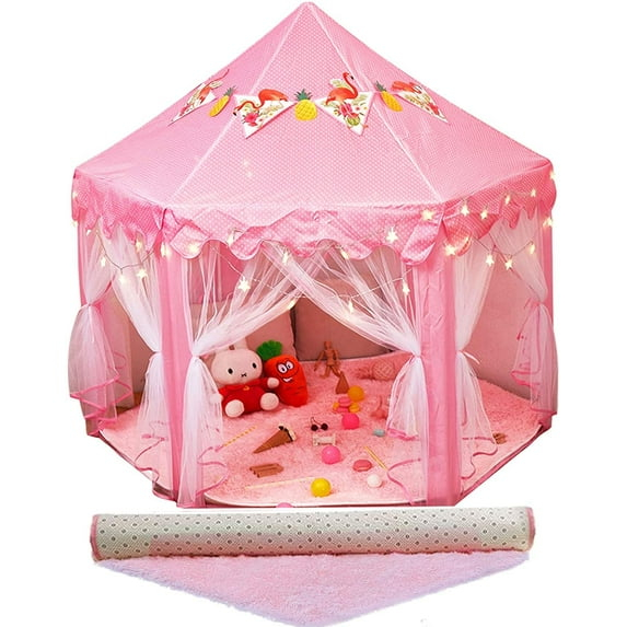Twinkle Star Princess Castle Play Tent, Kids Tent for Indoor, Outdoor Playhouse, 138 LED Lights, Pink, 55" x 53"