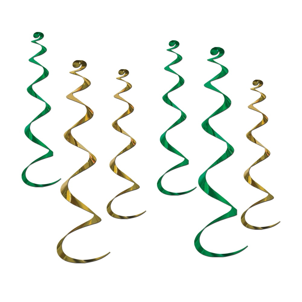 Beistle Twirly Whirlys, 4-24" & 2-36", (12/Pkg) Green & Gold