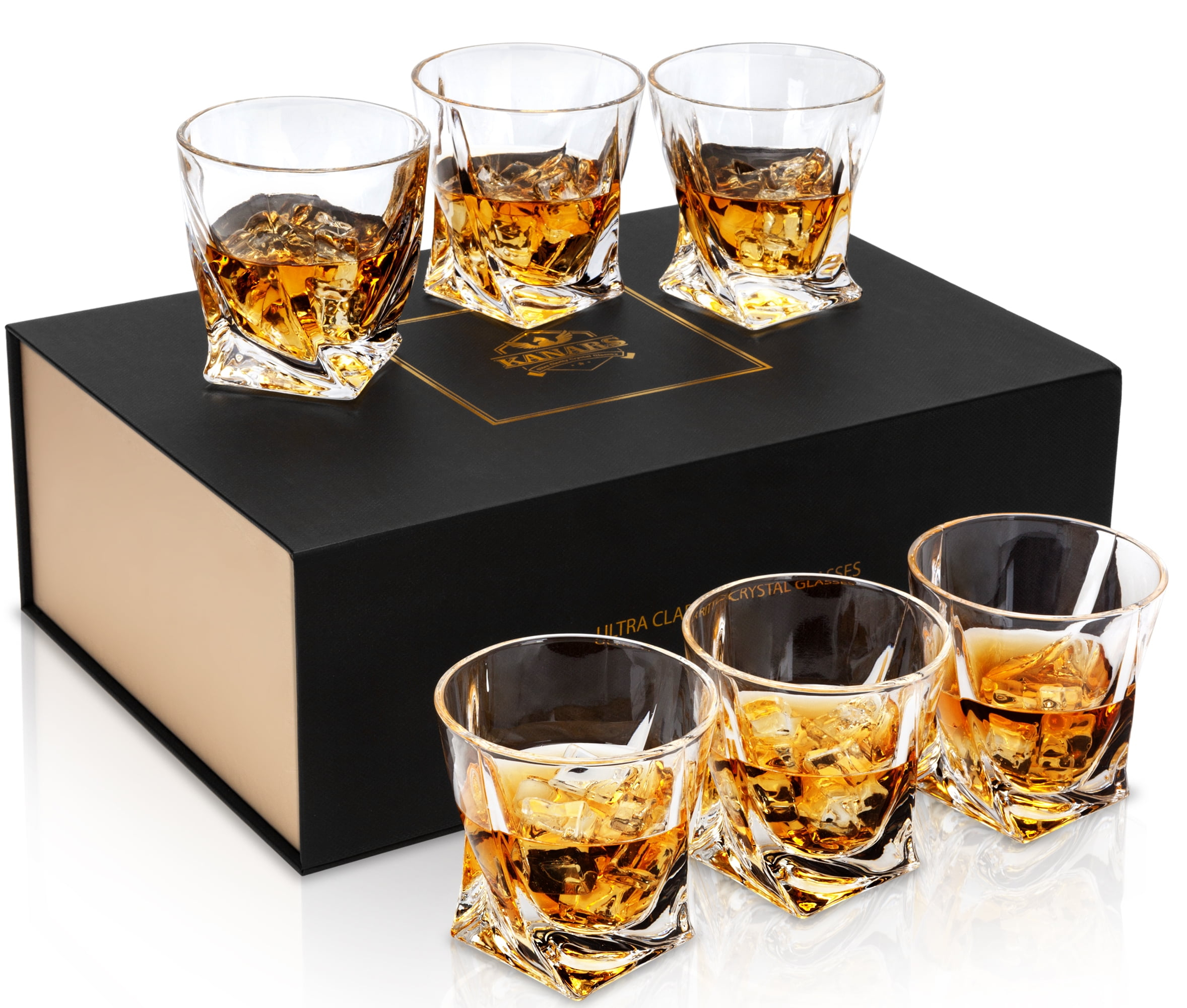 Twisted Rocks Glass 10 Oz, Set of 6 Crystal Whiskey Glasses, Lowball Bar Glassware for Bourbon Scotch Cocktail Whisky Vodka