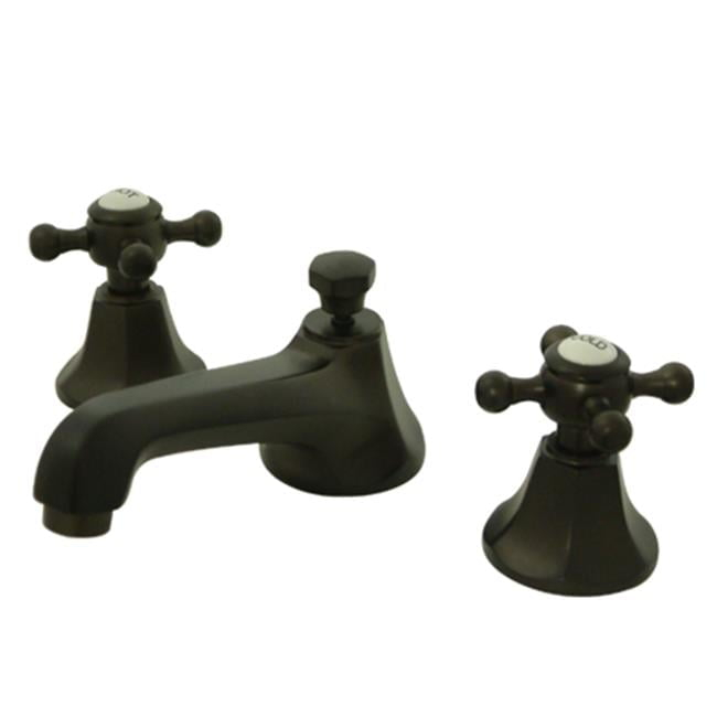 Kingston Brass Metropolitan Two-Handle 3-Hole Deck Mount Widespread Bathroom Faucet with Brass Pop-Up Drain