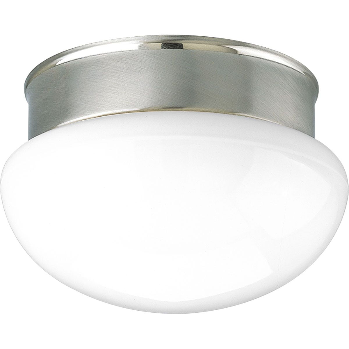 Progress Lighting, Fitter Collection, 2-Light Flush Mount, Brushed Nickel, White Glass Bowl