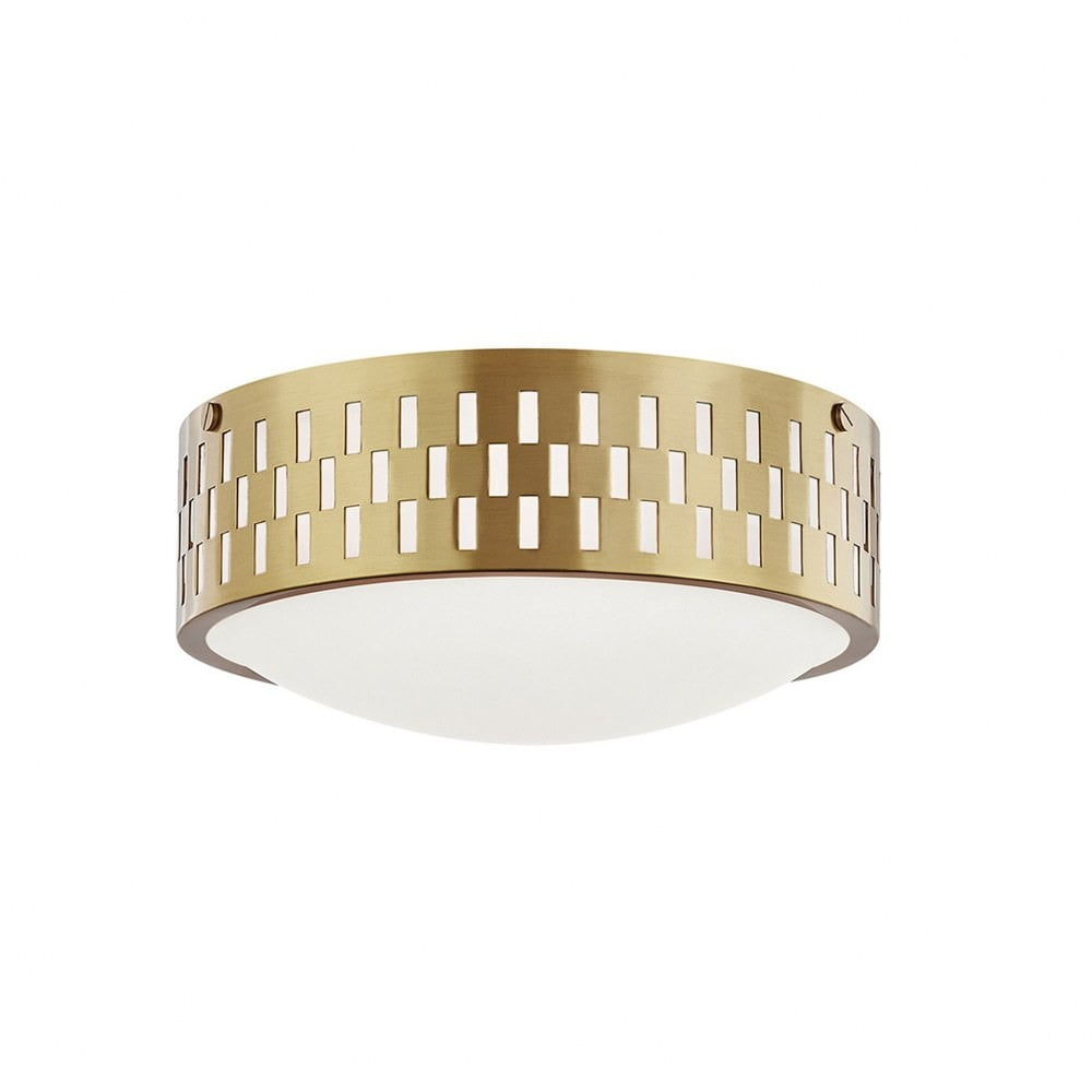 Aged Brass Opal Matte Glass 2-Light Contemporary Flush Mount