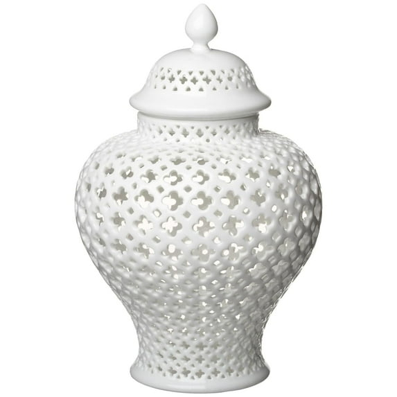 Two's Company Carthage Pierced Porcelain Lantern with Lid, White