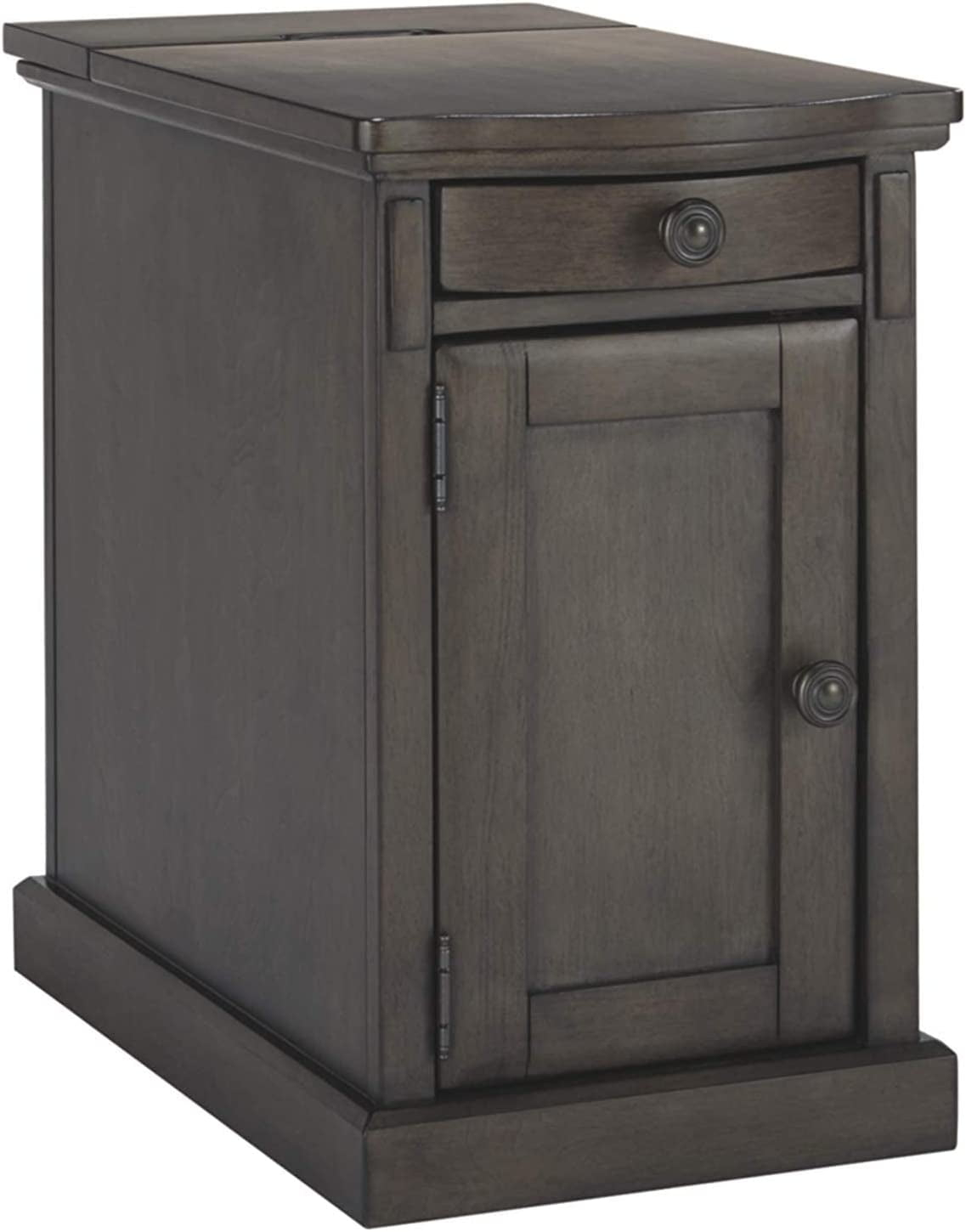 Tyler Creek Rustic Chair Side End Table with Pull-Out Tray &amp; USB Ports  Brown