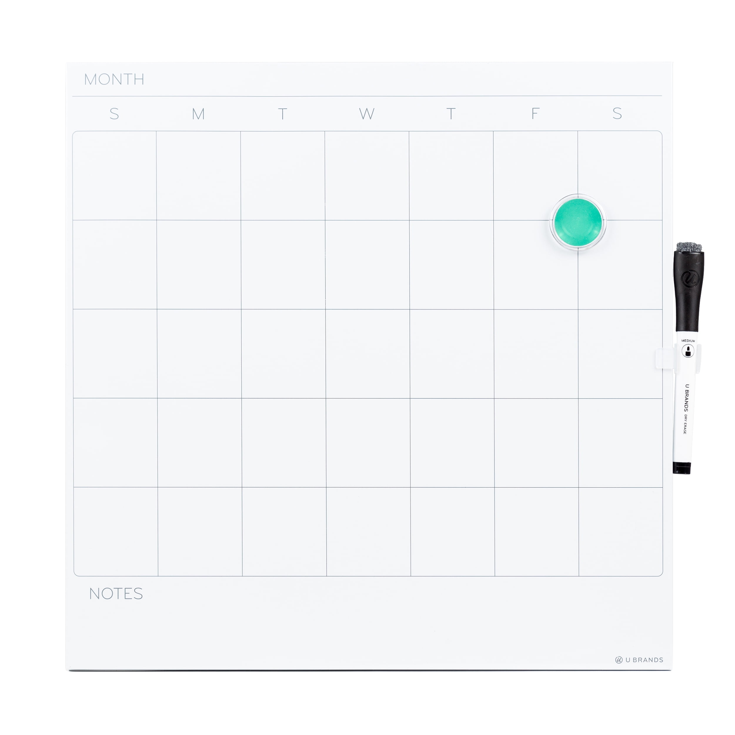 U Brands Unframed Magnetic Dry-Erase Calendar Whiteboard, 14" x 14", White