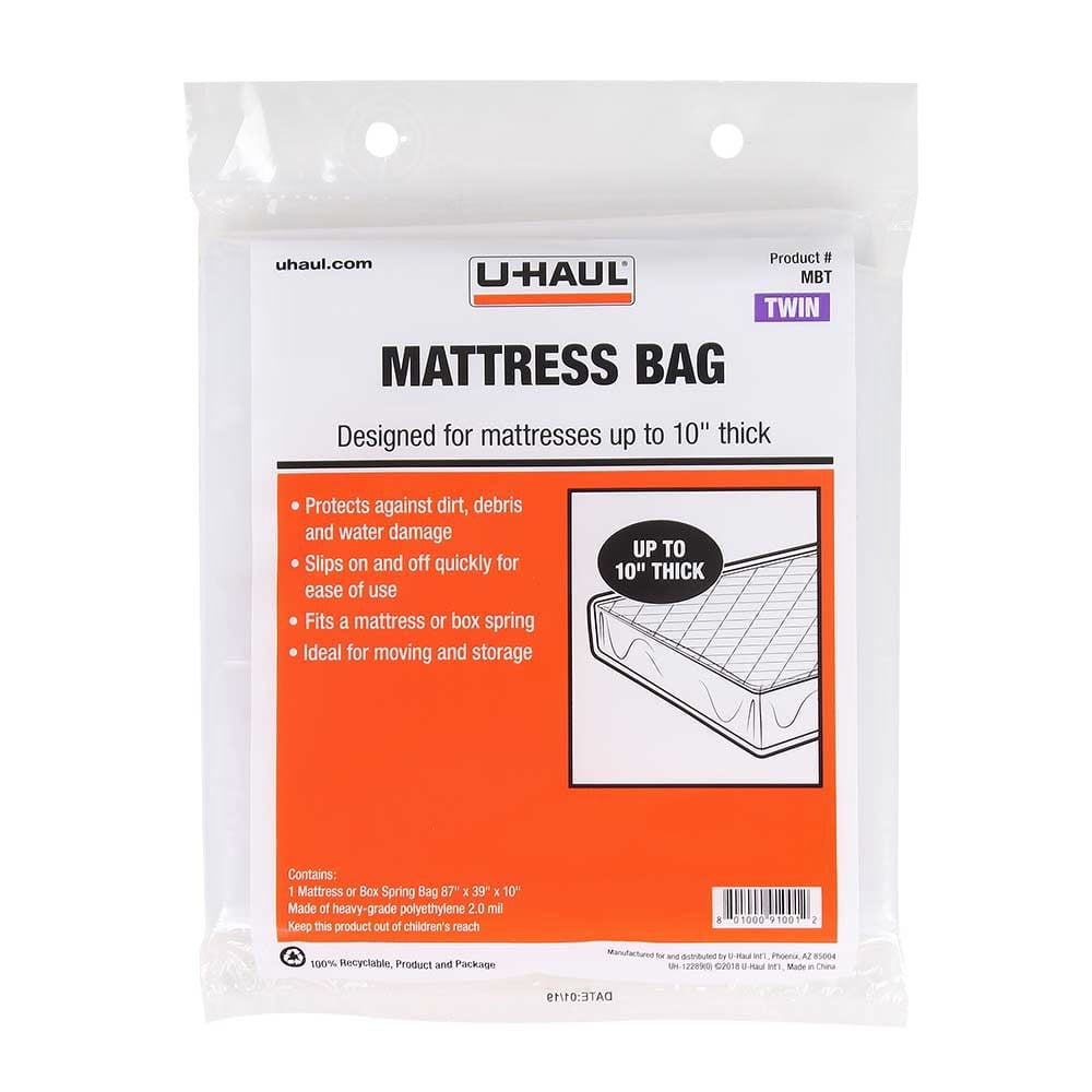 U-Haul Mattress Encasement Bag, Twin – Heavy-Grade Polyethylene, Dust and Water Protection