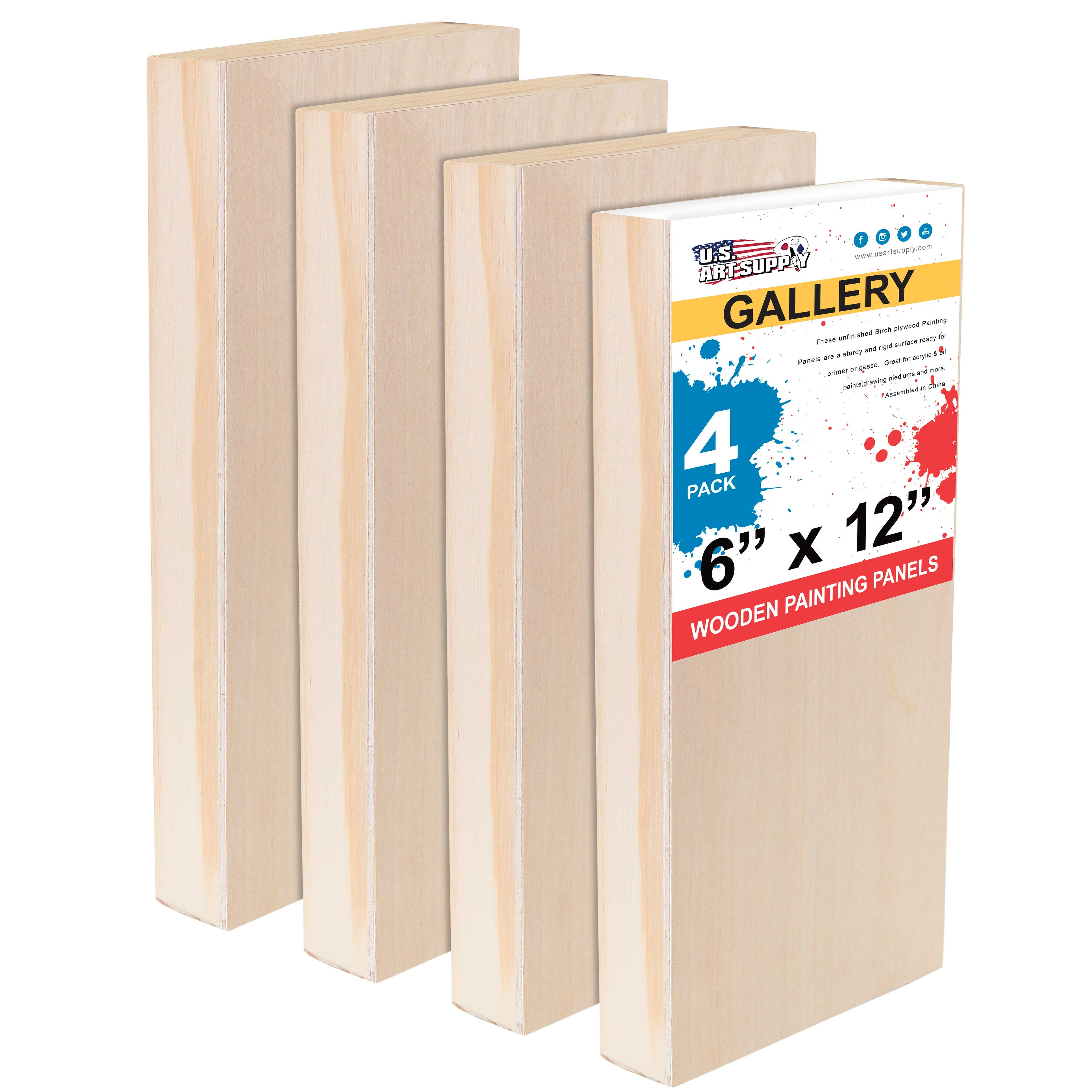 U.S. Art Supply 6" x 12" Unfinished Cradled Wood Panels for Painting, Gallery 1-1/2" Deep (4 Pack) - Artist Depth Wooden Wall Canvases - Mixed-Media Craft, Acrylic, Oil, Encaustic, Paint Pouring