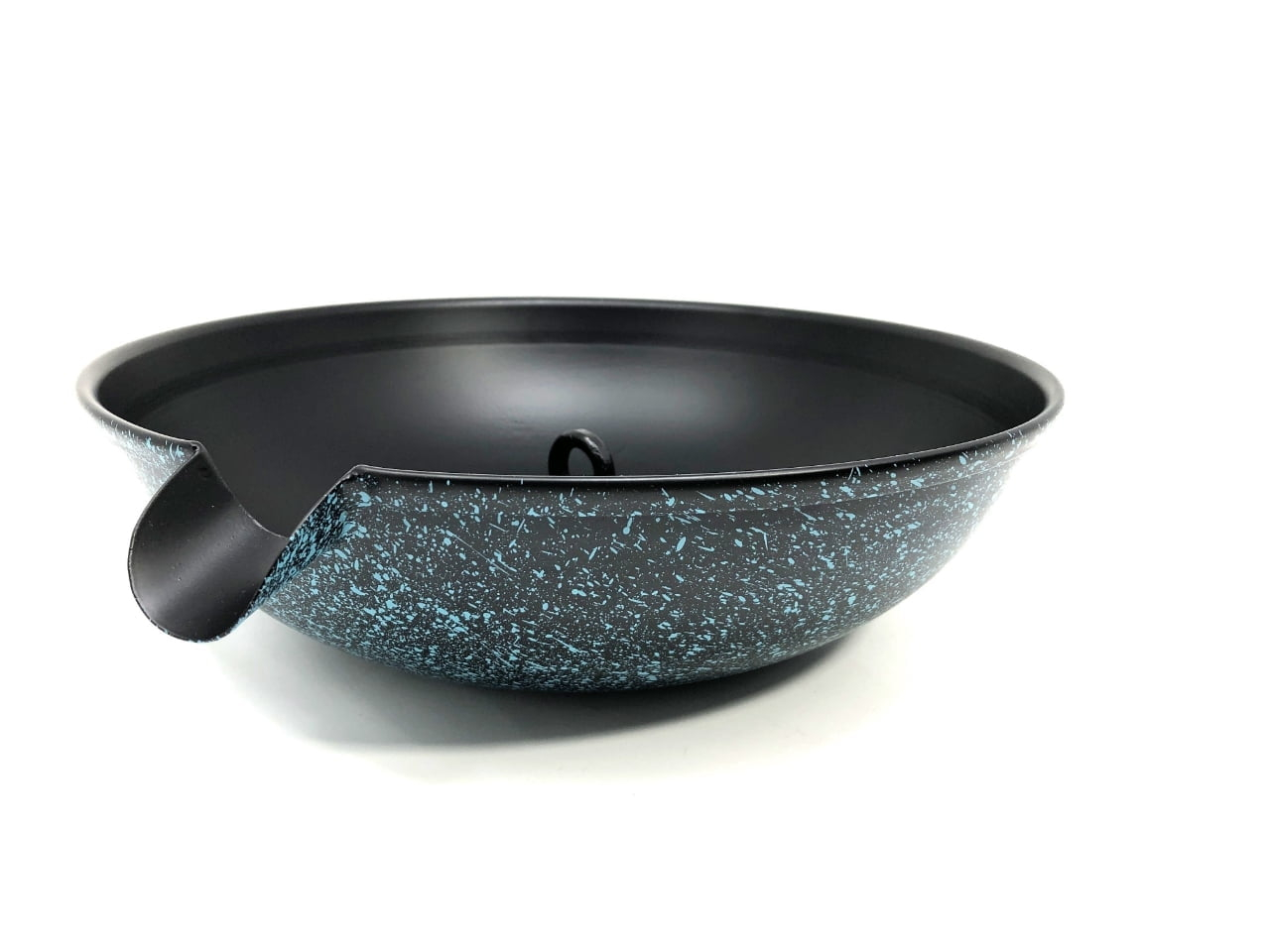 U-nitt 12" Anchoring Basin/Bowl/Dish for Gutter Rain Chain, Spill Bowl for Fountain, with Scupper, Birdbath Alternative, with Attachment Chain, Black Powder Coated with Patina, 972PA