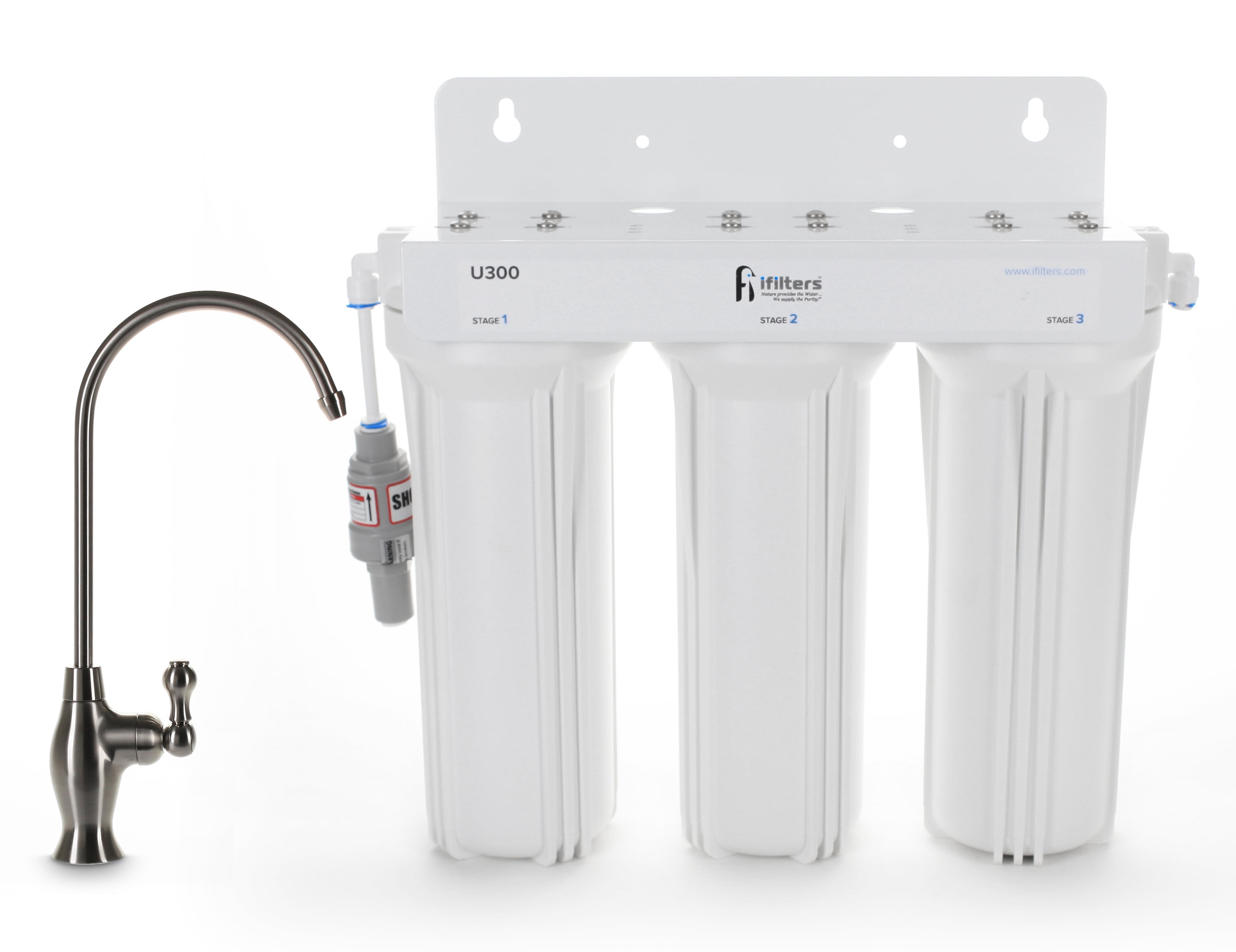 U300 3 Stage Under Sink Drinking Water Filtration System, Tankless, High Capacity Filters, Designer Faucet