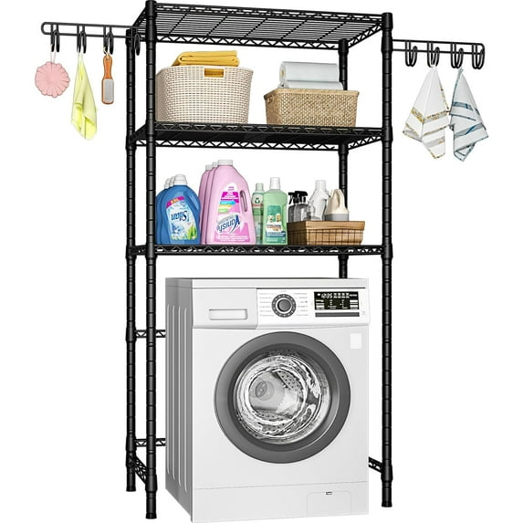 Organizador de Almacenamiento para Cuarto de Lavado U8, Estantes de Almacenamiento para Lavadora y Secadora para Organización de Lavandería, 35" de Ancho x 13.4" de Profundidad x 76.2" de Alto, Adecuado para Lavadora con un Ancho de 32.6", Capacidad para 304 lb, Negro