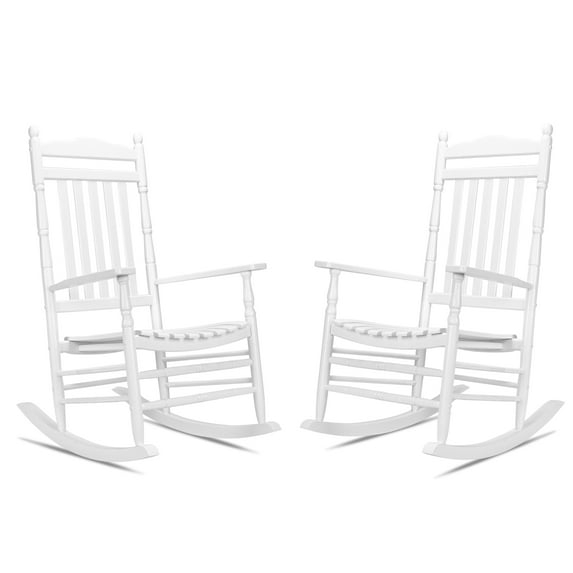 UBesGoo 2 Pack Wood Rocking Chair, r Solid Wood High Back Seat Reclining Seat for Deck, Garden, Backyard, Porch, Indoor or Outdoor Use, White