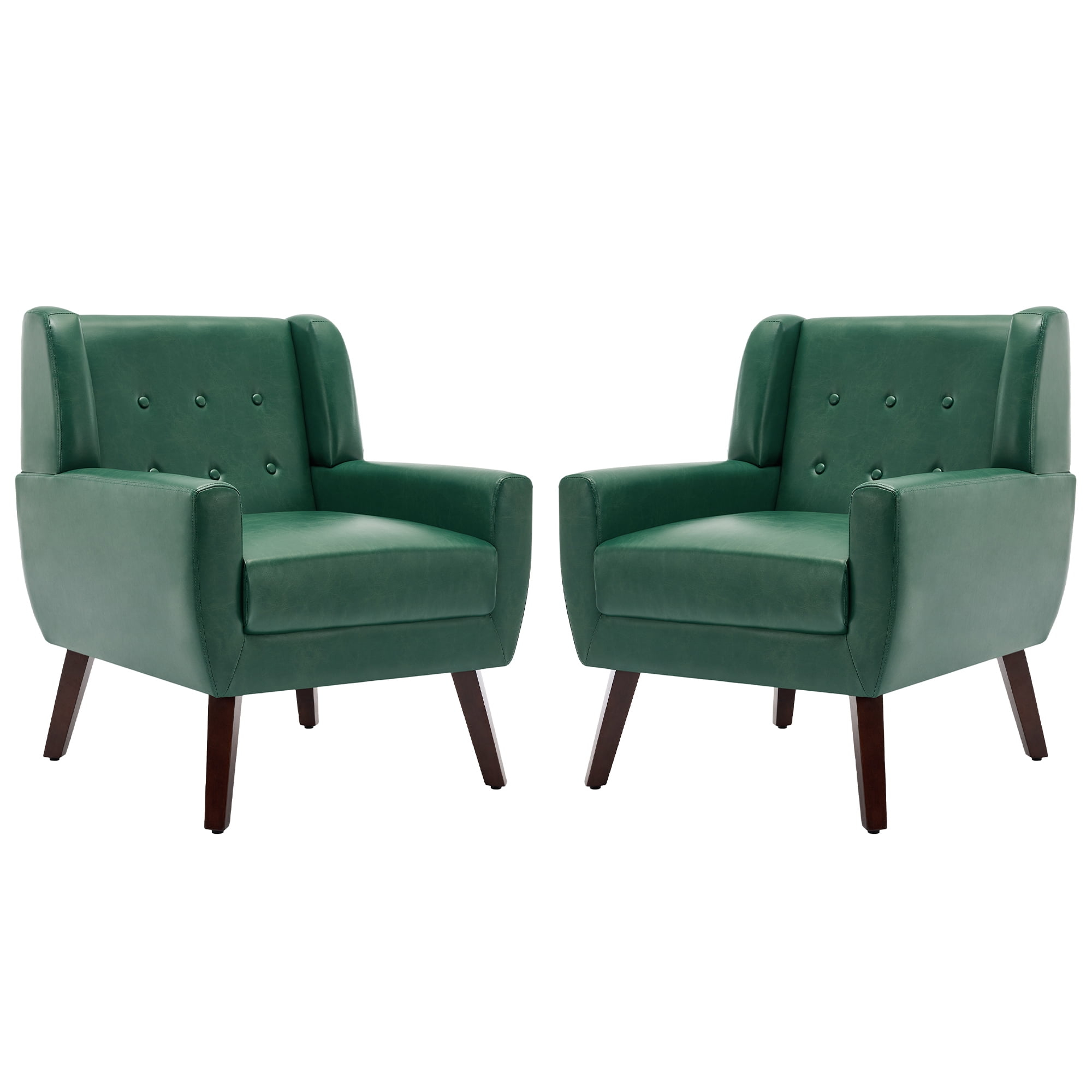DREAMSIDEA Faux Leather Accent Chairs Set of 2 for Living Room Morden Upholstered Armchair Green Chairs for Bedroom
