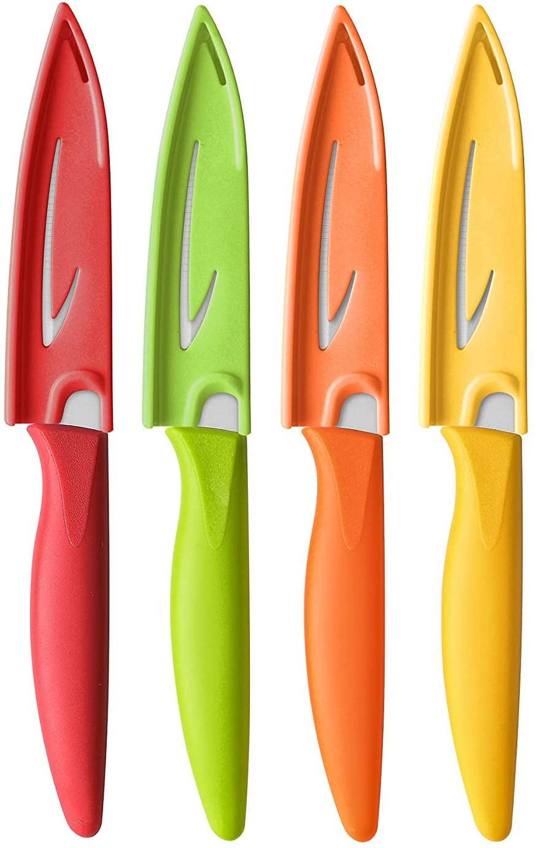 Paring knife, 4PCS Paring knives (4 Knives and 4 Knife cover), 4 Inch Peeling Knife, Fruit and Vegetable Knife, Ultra Sharp Kitchen Knives, German Steel, PP Plastic Handle