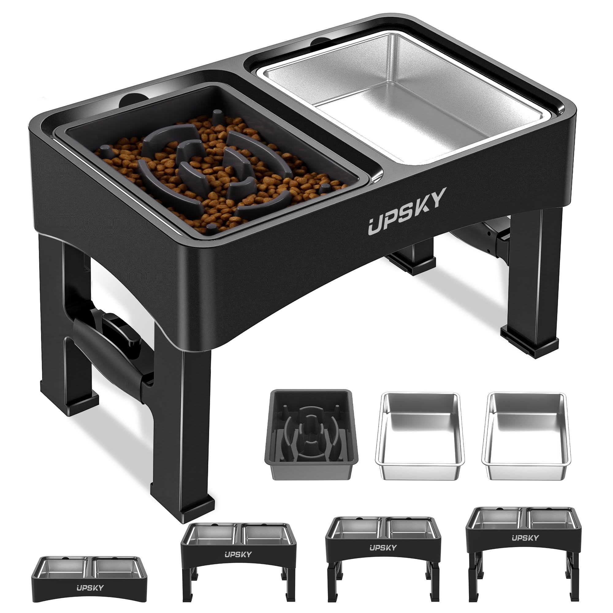UPSKY 2-in-1 Elevated Dog Bowls Slow Feeder, 4 Height Adjustable Raised Dog Bowl Stand No Spill Dog Water Bowl Dispenser, Anti-Slip Dog Food and Water Bowl for Small Medium Dogs.