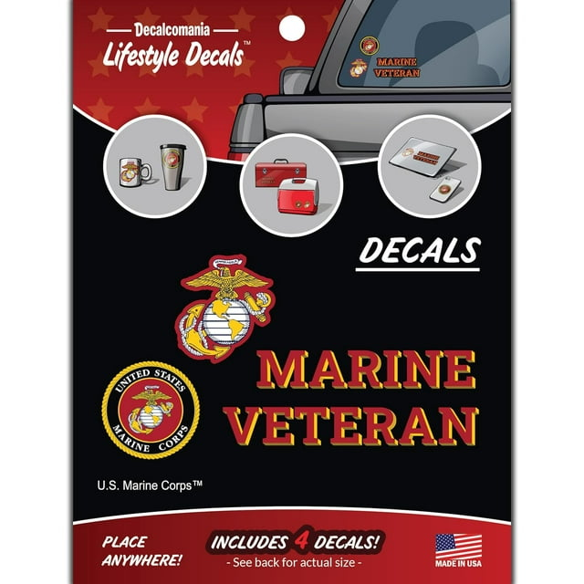 US Marine Corps Veteran Car Decals - Set of 4 USMC Window Stickers EGA Logo Vinyl Decal for Vehicle Truck Bumper Water Bottle Laptop