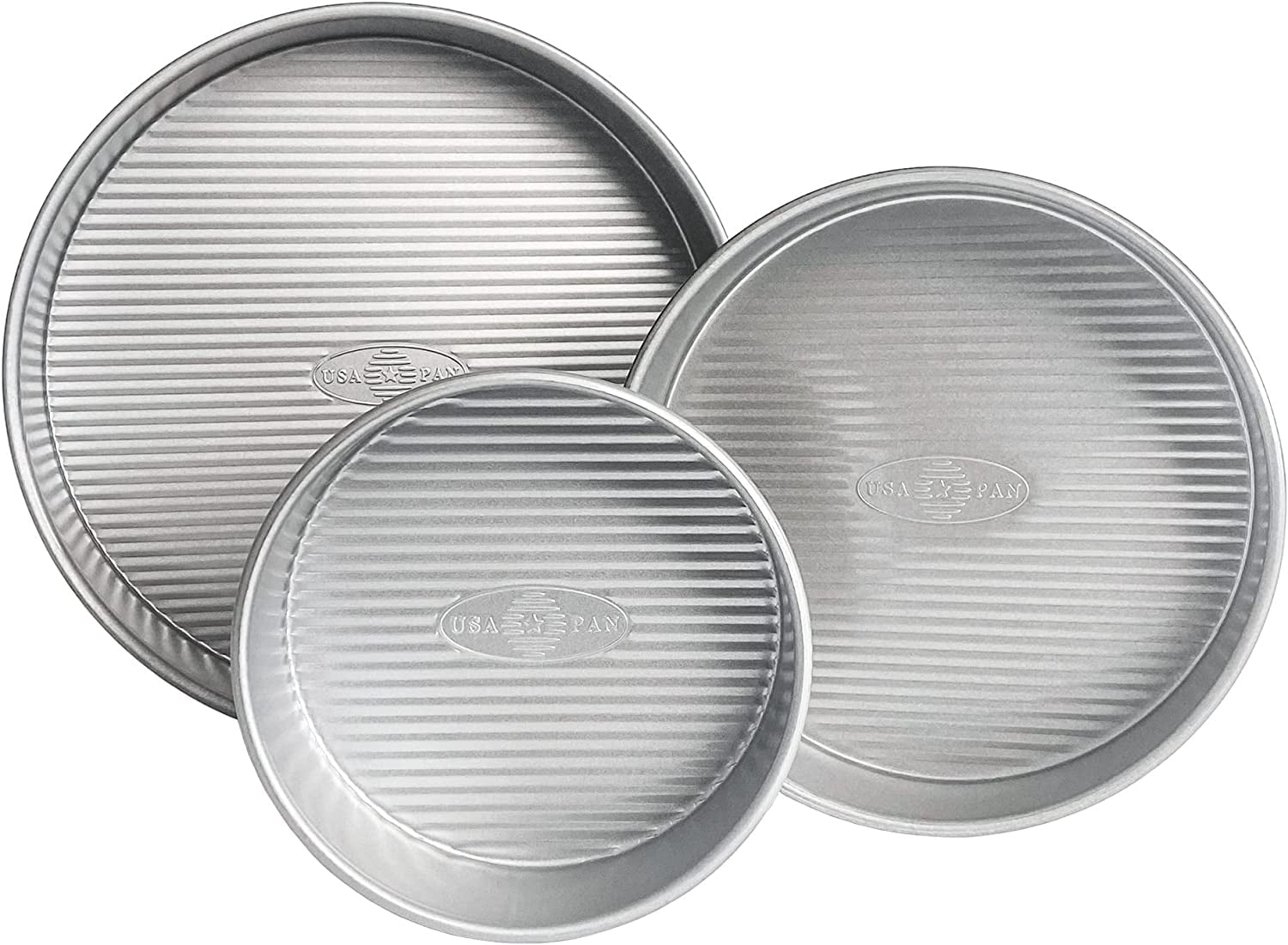 USA Pan Nonstick Round Cake Pan, Set of 3, Large, Aluminized Steel