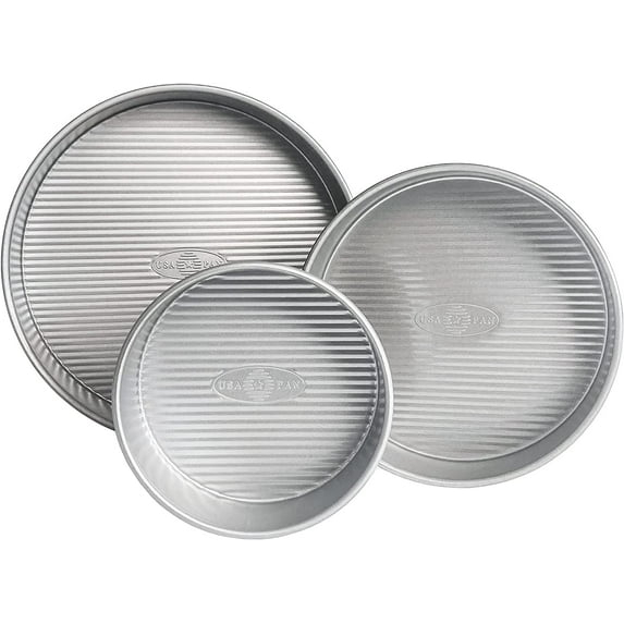 USA Pan Nonstick Round Cake Pan, Set of 3, Large, Aluminized Steel