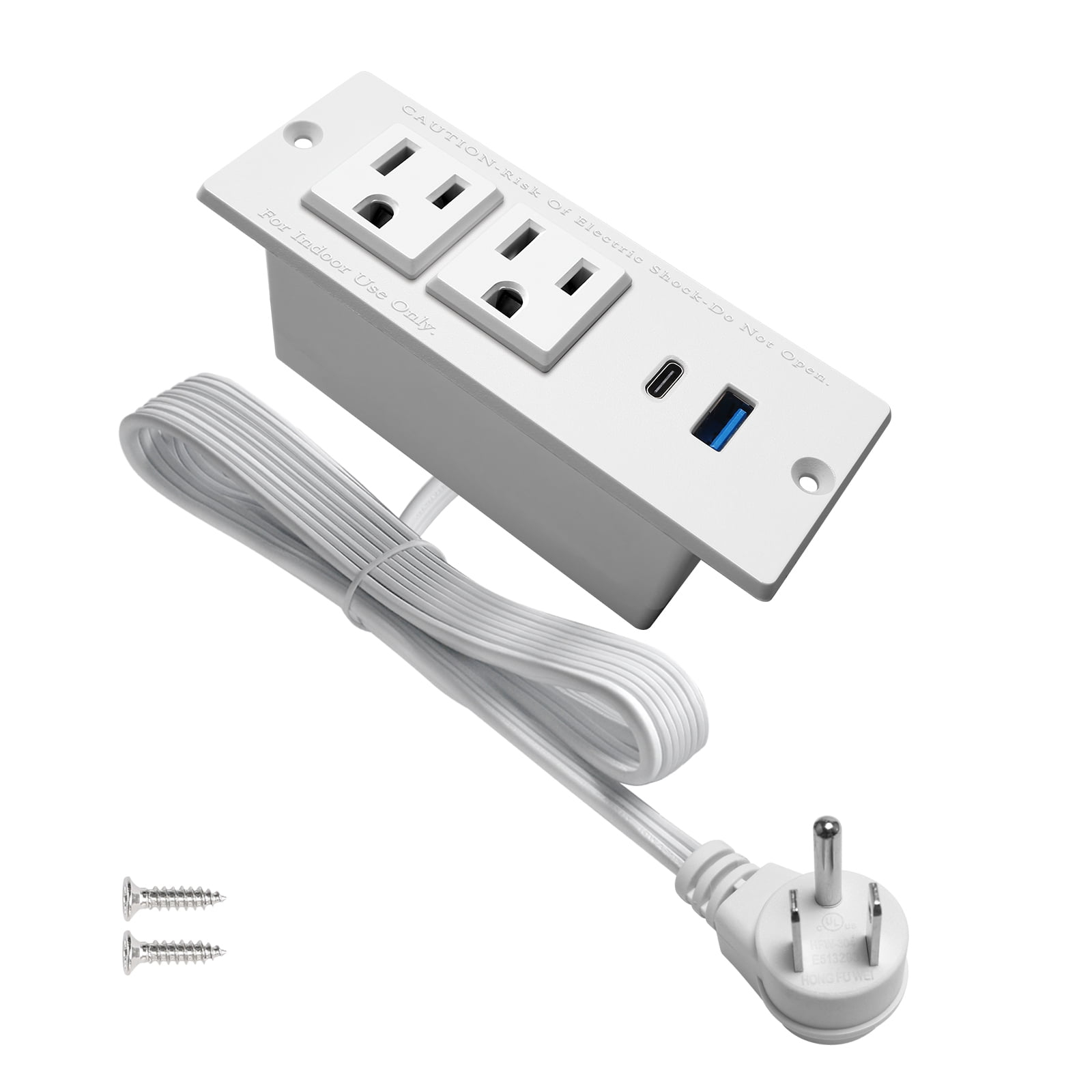 USB C Desk Recessed Power Strip Fast Charge Desktop Power Station 2 Outlets 2 USB (Total 20W) Mountable Flat Plug Extension Cord Mount for Tabletop Sofa Cabinet Nightstand