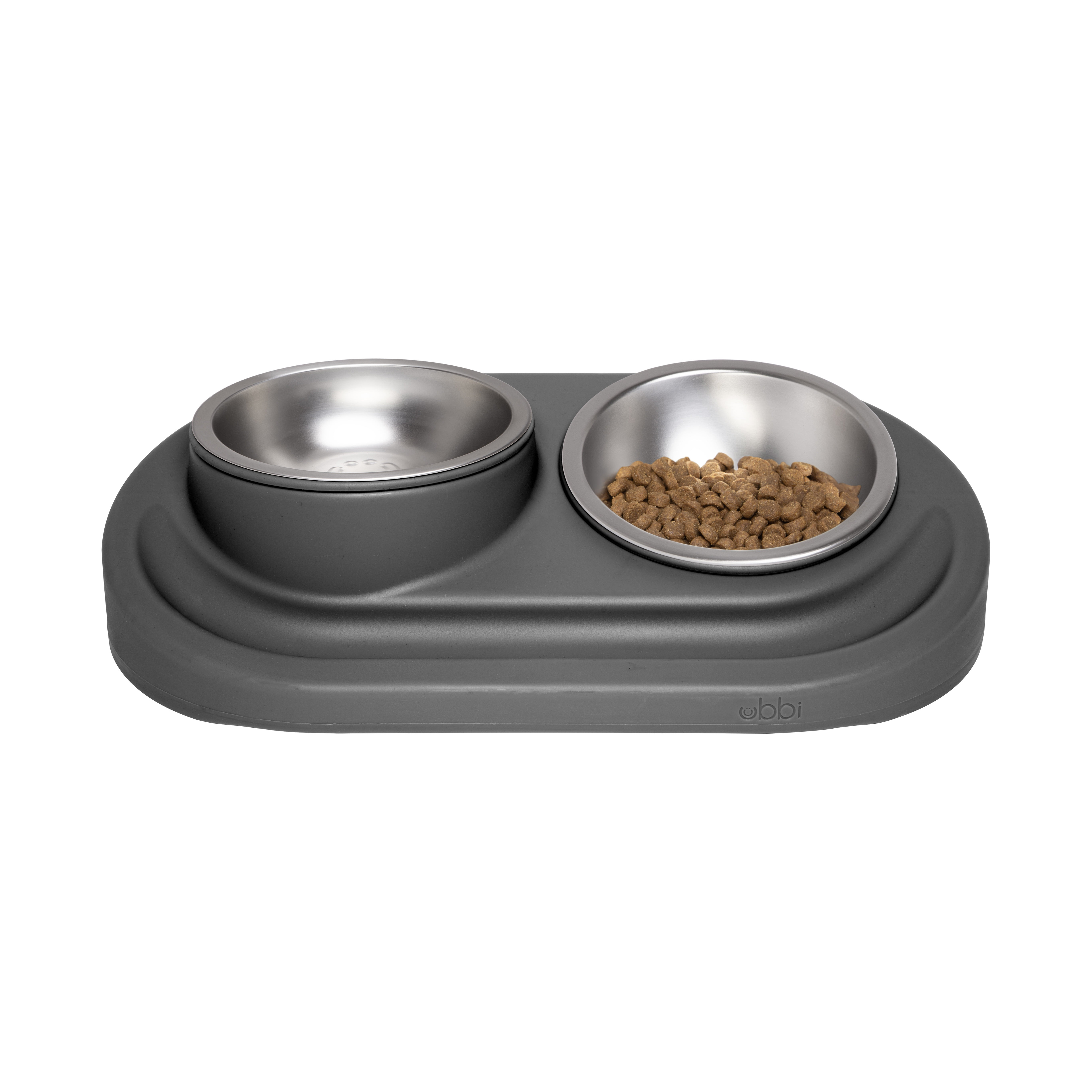 Ubbi Pet Ergonomic Elevated Food and Water Dog Bowl Set with 2 Stainless Steel Bowls, Charcoal Gray