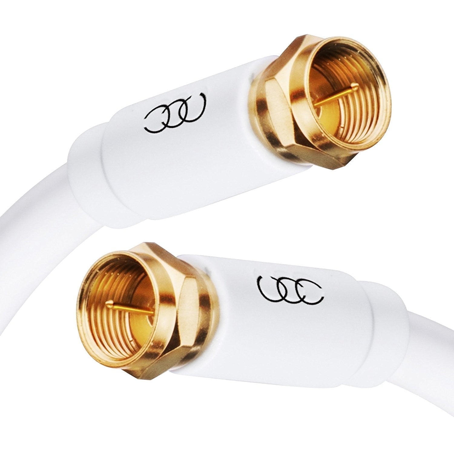 Ultra Clarity Cables Coaxial Cable, Triple Shielded RG6 Coax Cable for TV, In-Wall Rated Gold Plated Connectors Digital Audio Video with Male F Connector Pin, Antenna Cable, White, 6 Feet