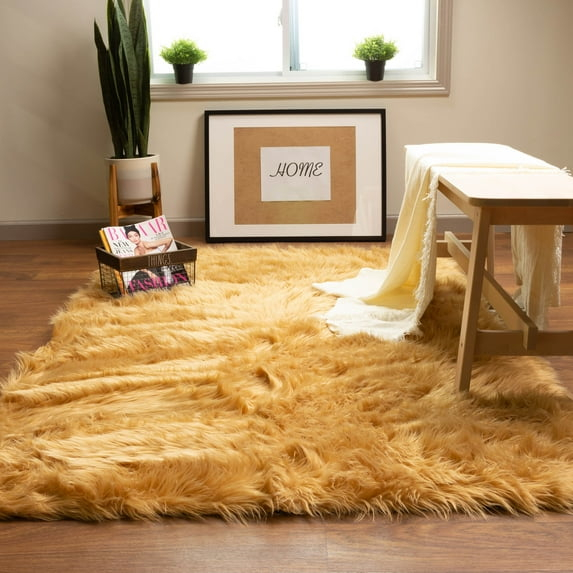 Ultra Soft Faux Sheepskin Fur Shag Rug Light Brown 6' x 9'