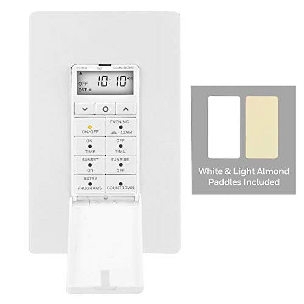 UltraPro Daysmart 7-Day In-Wall Digital Timer Switch, Presets/Countdown, Programmable Settings, Override, Sunrise/Sunset, Ideal for Indoor, Porch, Seasonal Lighting, LED, 40954 , White