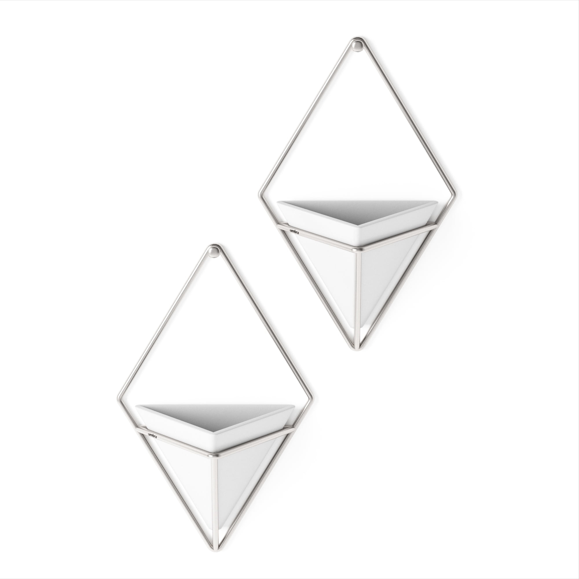 Umbra Trigg Ceramic Hanging Planter Wall Décor Set of 2 White Nickel