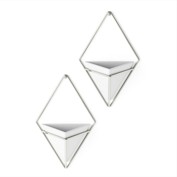 Umbra Trigg Ceramic Hanging Planter Wall Décor Set of 2 White Nickel