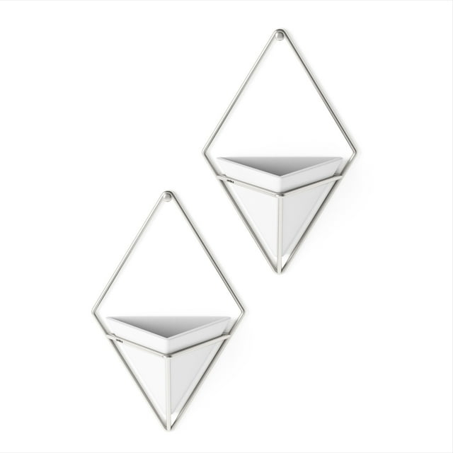 Umbra Trigg Ceramic Hanging Planter Wall Décor Set of 2 White Nickel