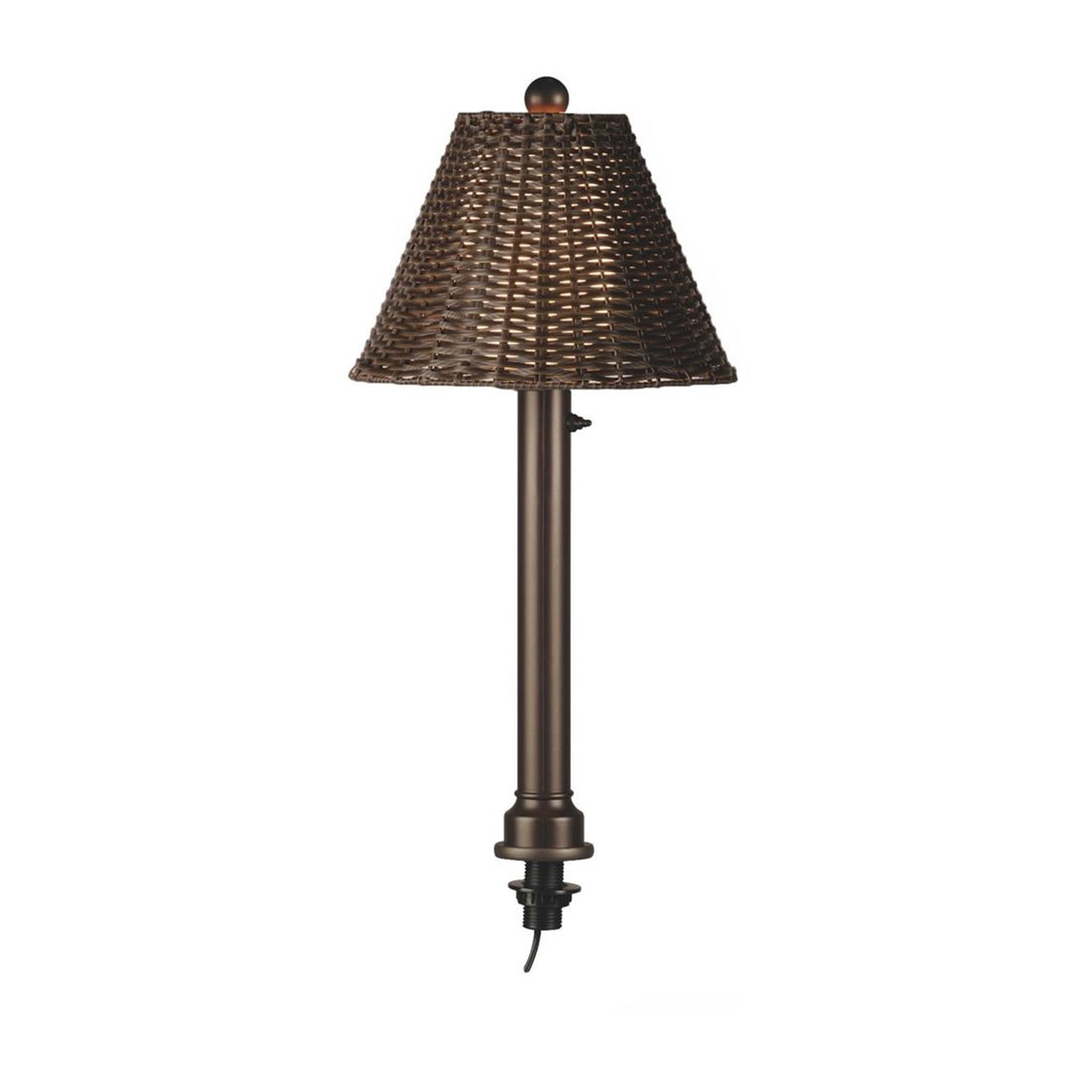 Umbrella Table Lamp 26784 with 2" mocha cream wicker and bronze tube body, straw linen shade fabric-Color:Walnut and Bronze