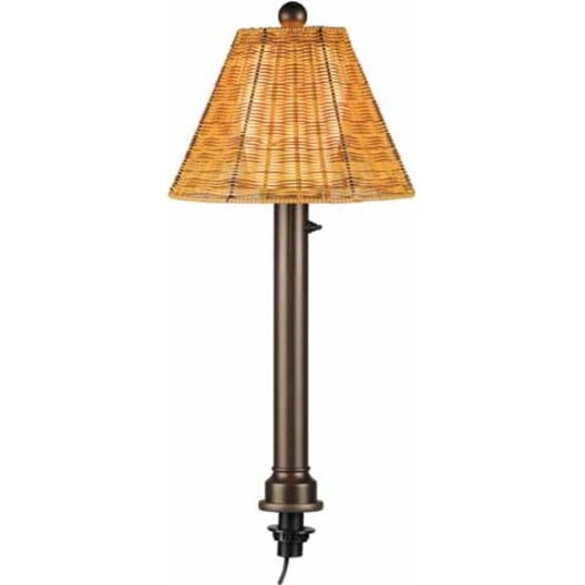 Umbrella Table Lamp 26784 with 2" mocha cream wicker and bronze tube body, straw linen shade fabric-Color:Walnut and Bronze