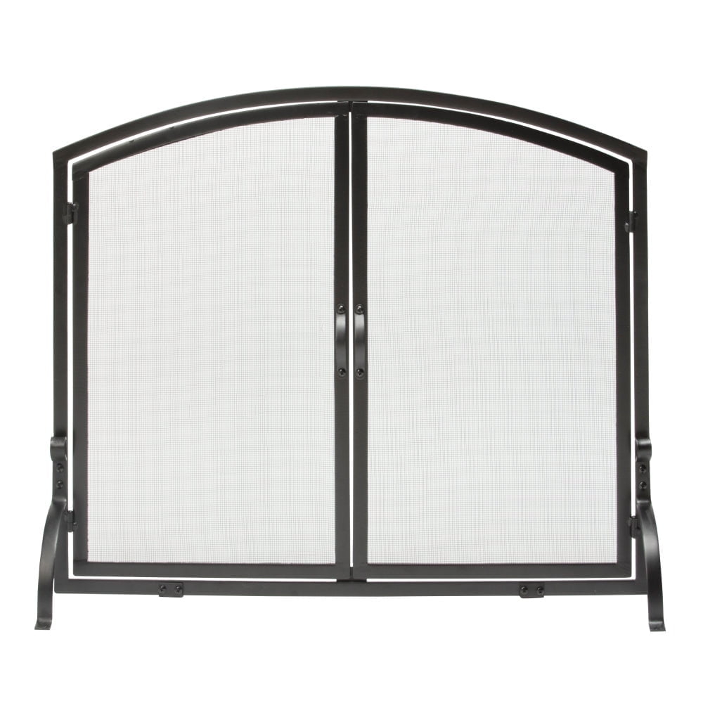 UniFlame Single Panel Black Wrought Iron Screen with Doors